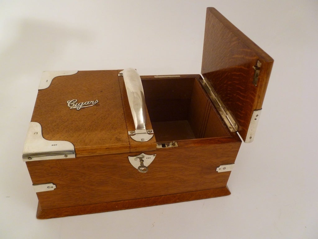 Unusual Large Silver Mounted Oak Humidor For Sale at 1stdibs