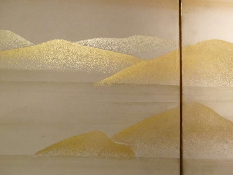 20th Century Early 20thC Japanese Six Fold Screen of a Landscape with Gold Background