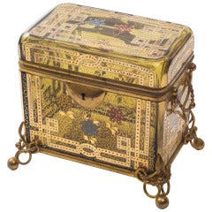 Unusual Pale Amber Bohemian Glass Casket with Gilt Overlay 19th Century