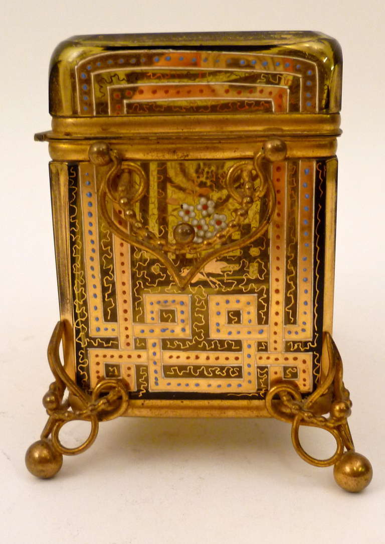 Unusual Pale Amber Bohemian Glass Casket with Gilt Overlay 19th Century 1