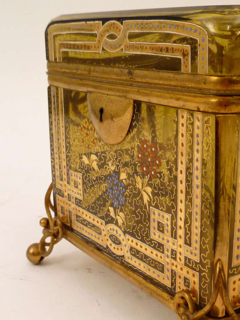 Unusual Pale Amber Bohemian Glass Casket with Gilt Overlay 19th Century 3