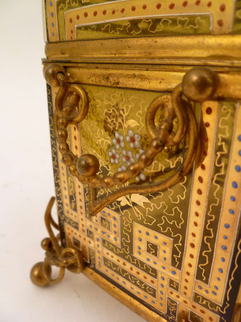 Unusual Pale Amber Bohemian Glass Casket with Gilt Overlay 19th Century 4