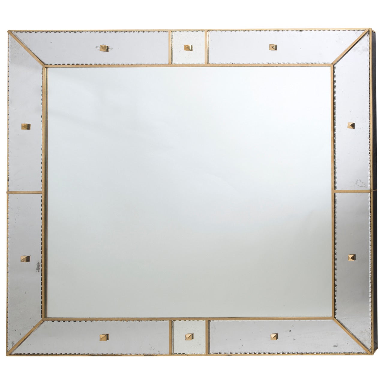 1970s Murano Mirror with Brass-Mounted Jagged Mirrored Frame