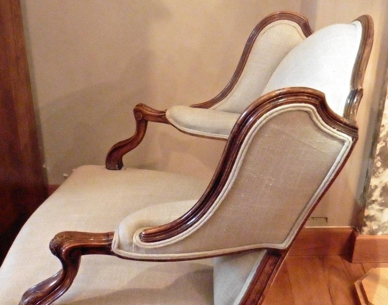 Pair of Large French Provincial Regence Style Carved Beech Wing Armchairs c.1870 For Sale 4