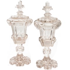 Extraordinary Large Pair of 19th C Heavy Crystal Urns and Covers