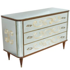 Venetian Mirrored Commode with Applied Glass Swirls