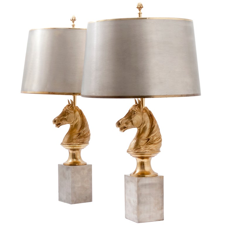 Pair Signed Maison Charles Horse Head Lamps
