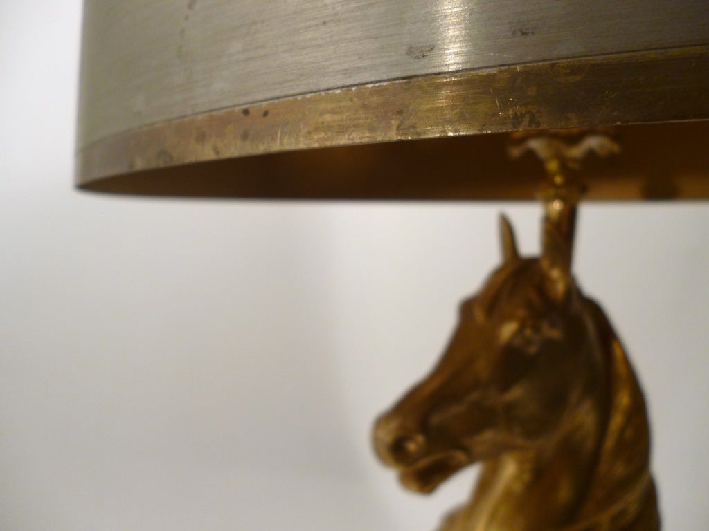 Bronze Pair Signed Maison Charles Horse Head Lamps