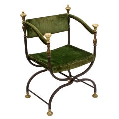 Italian Wrought Iron and Brass Savonarola Chair