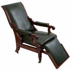 French Adjustable Mahogany and Leather Easy Chair by Jeanselme