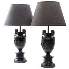 Pair French Bronze Urns after the "Sosibios Vase" as Lamps