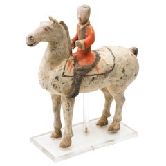 Chinese Han Dynasty Painted Pottery Horse & Rider