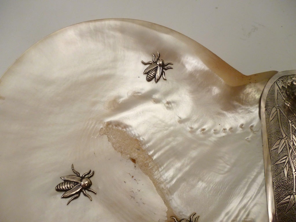 19th Century Chinese Silver & Mother of Pearl Serving 