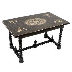 Portuguese Baroque Ebony 
Bone Inlaid Writing Table