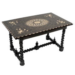 Portuguese Baroque Ebony & Bone Inlaid Writing Table