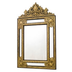 Dutch Brass Repousse Cushion Mirror