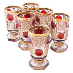 Vintage Set of Six Cut Glass Bohemian Goblets