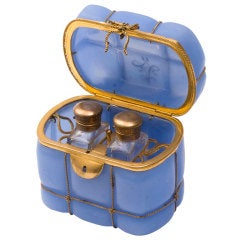 Bohemian Blue Glass and Ormolu Casket with Scent Bottles