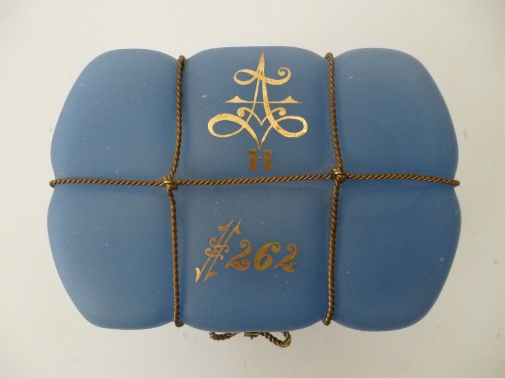 Czech Bohemian Blue Glass and Ormolu Casket with Scent Bottles