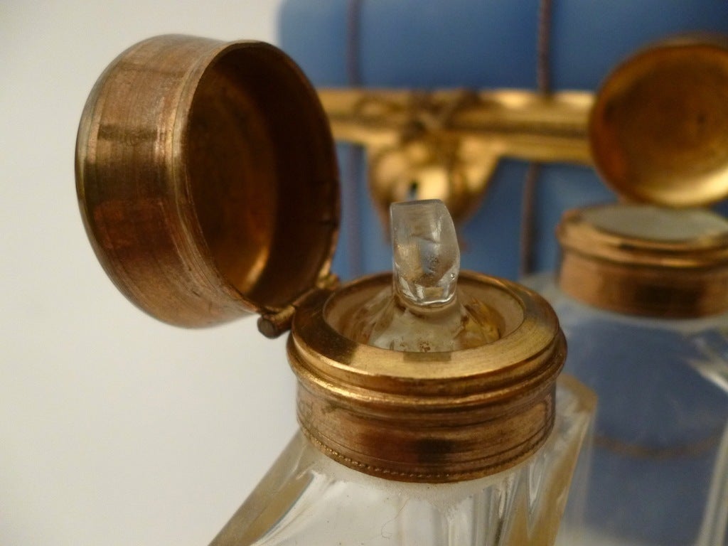 Bohemian Blue Glass and Ormolu Casket with Scent Bottles 2