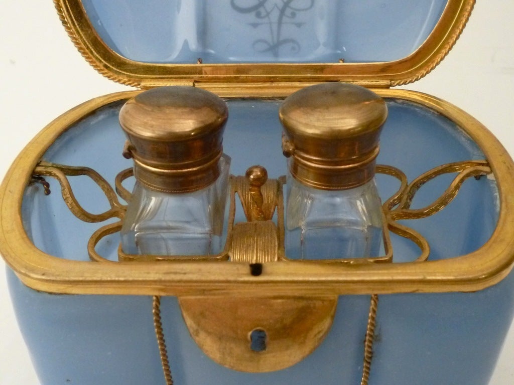 Bohemian Blue Glass and Ormolu Casket with Scent Bottles 3