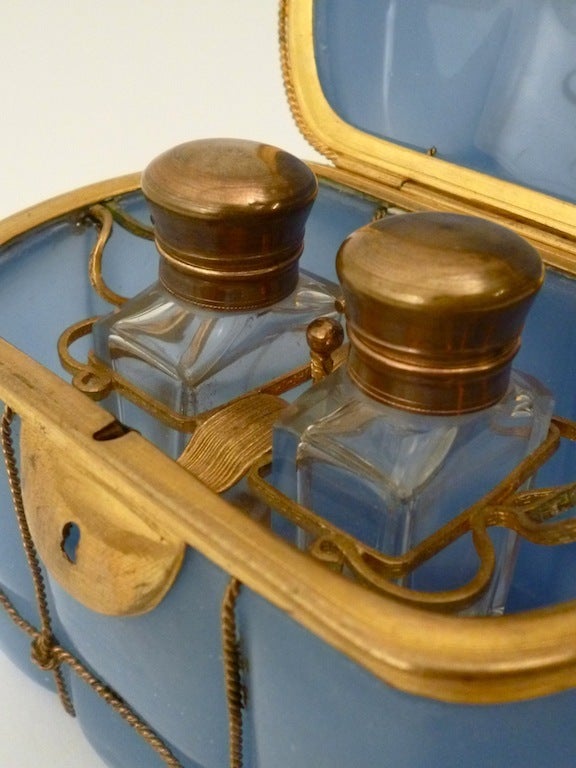 Bohemian Blue Glass and Ormolu Casket with Scent Bottles 4