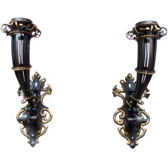 Pair Imposing Baroque Style French Torchere Wall Sconces Late 19th Century
