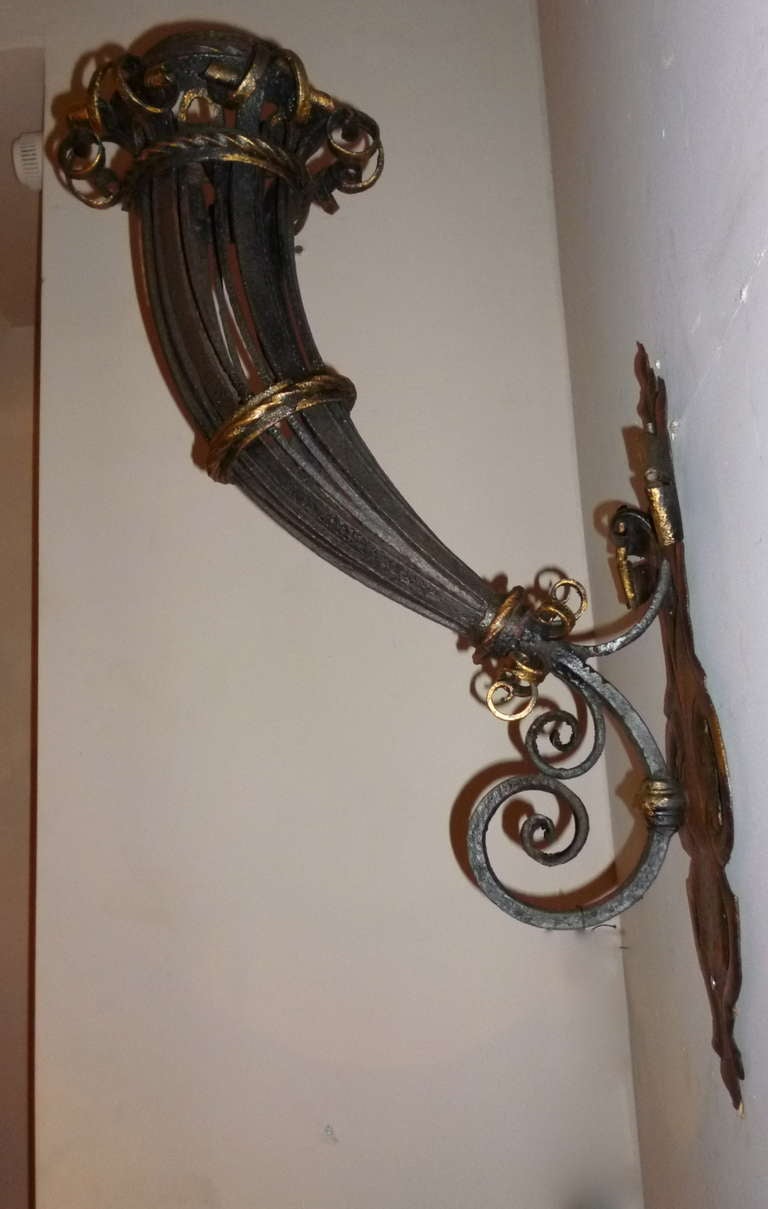 Pair Imposing Baroque Style French Torchere Wall Sconces Late 19th Century