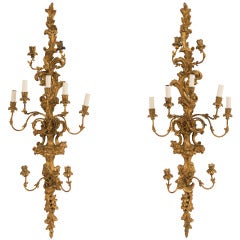 Pair Of French Ornately Carved Giltwood Foliate Wall Sconces C.1900