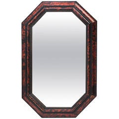 Flemish Octagonal Tortoiseshell and Ebonized Ripple Moulded Frame Mirror c.1880