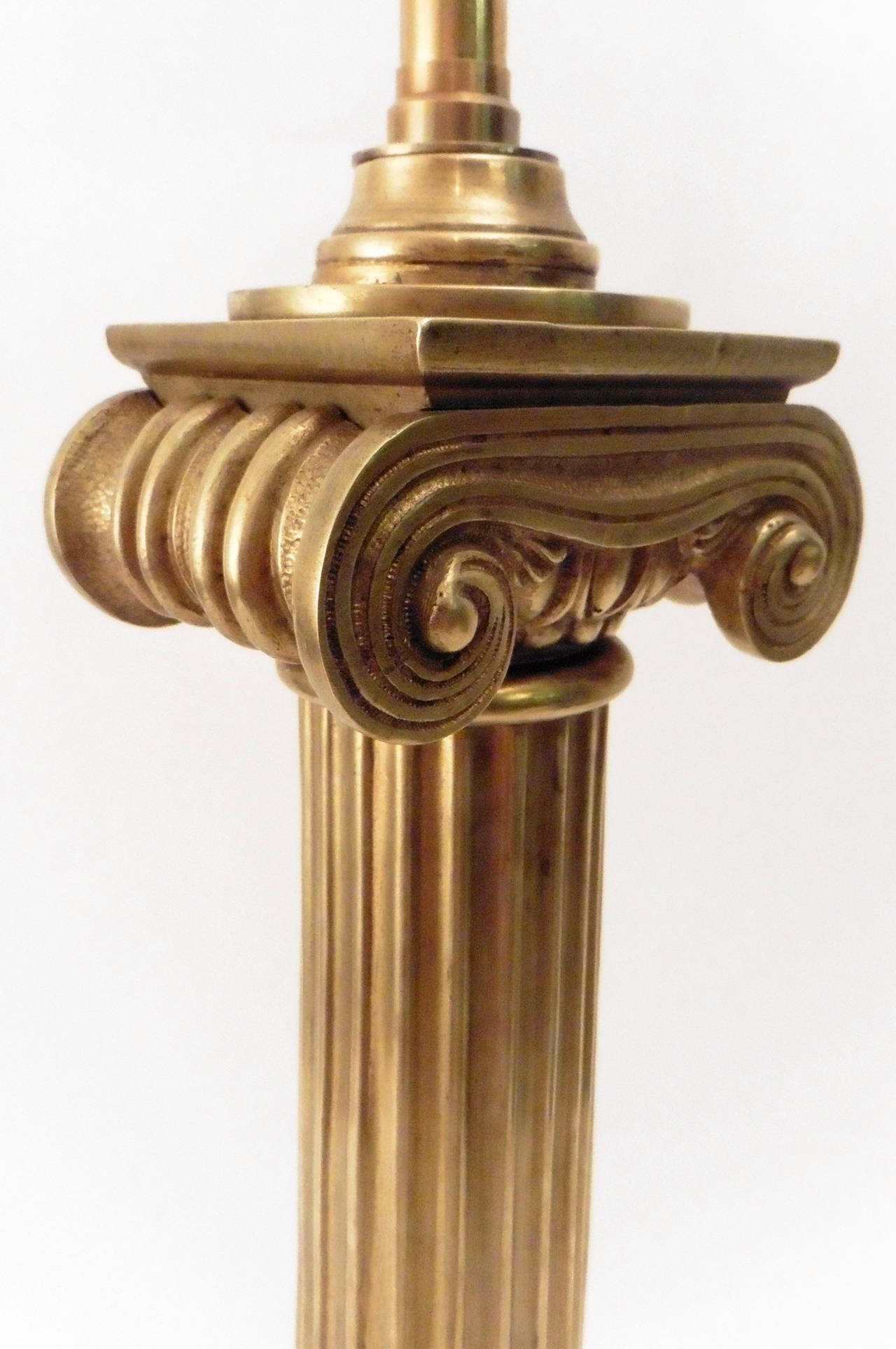 Pair of Victorian Bronze Ionic Column Oil Lamps, circa 1860 1