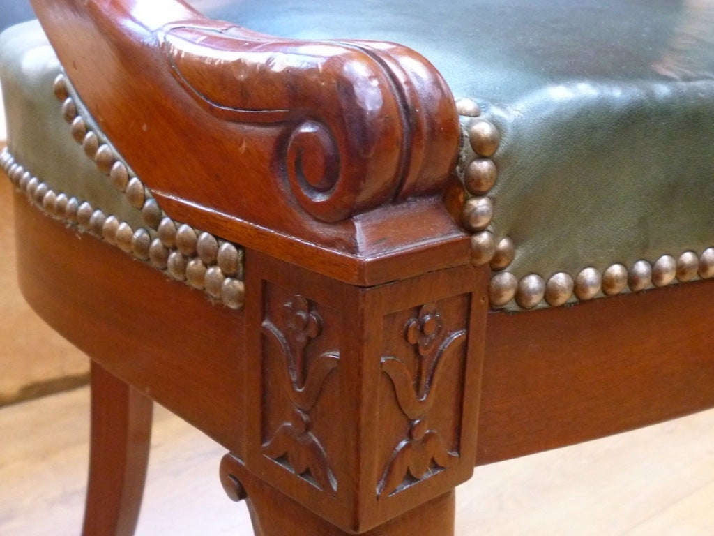 French Mahogany Tub Shaped Desk Chair With Lions Head Armrests 3