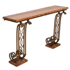 French Gilt Iron Console Table with Onyx Top after Poillerat French Gilt Iron Console Table with Onyx Top after Poillerat