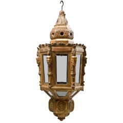 Large Baroque Carved and Giltwood Hexagonal Lantern
