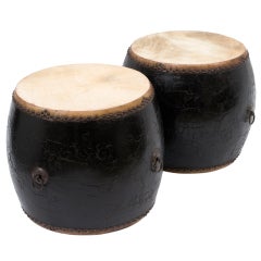 Pair Chinese Black Lacquer Drums