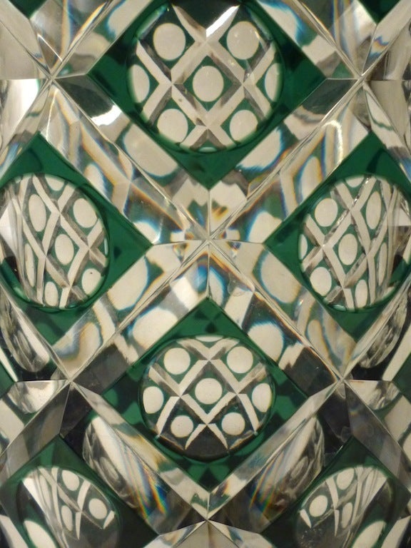 Large Art Deco Green and Clear Glass Vase by Val St Lambert 2