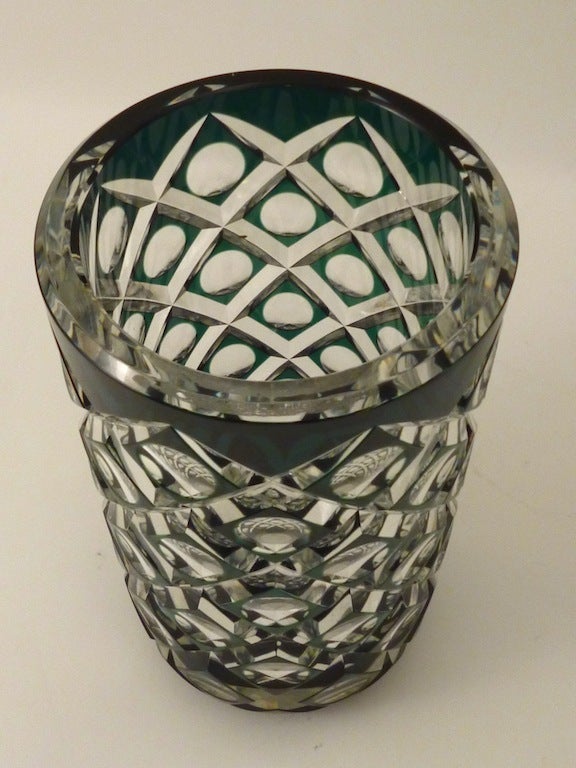 Large Art Deco Green and Clear Glass Vase by Val St Lambert 3