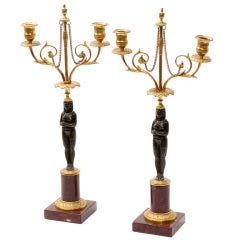 Pair of Regency Bronze and Ormolu Figural Candelabra