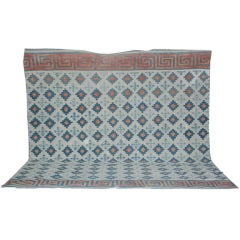 Antique Blue, Cream and Terracotta Patterned Dhurrie