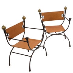 Pair of Wrought Iron and Brass Savonarola Chairs