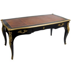 Napoleon III Black Lacquered Bureau Plat with Ormolu Mounts