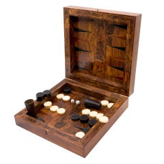 Italian Walnut & Fruitwood Parquetry Games Box With Ivory & Ebony Counters 19thC