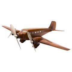 Vintage Decorative French Carved Walnut Model Aeroplane c1950