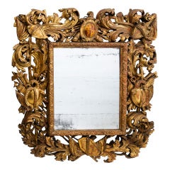 Large Italian Early 18th Century Carved Baroque Giltwood Mirror