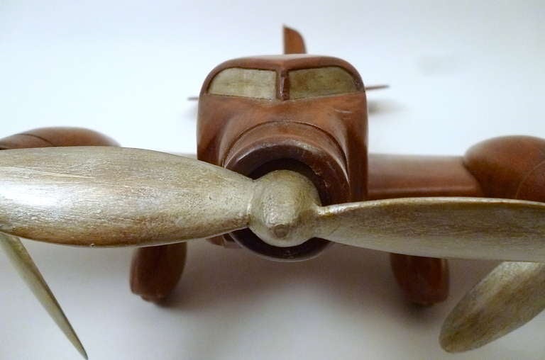 Mid-20th Century Decorative French Carved Walnut Model Aeroplane c1950