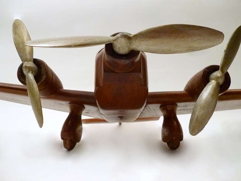 Decorative French Carved Walnut Model Aeroplane c1950 2