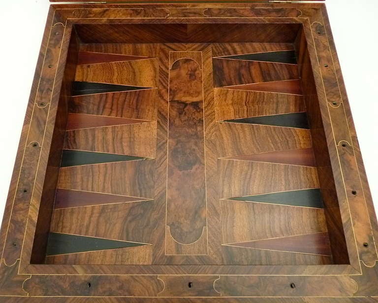 Italian Walnut & Fruitwood Parquetry Games Box With Ivory & Ebony Counters 19thC In Good Condition In London, GB