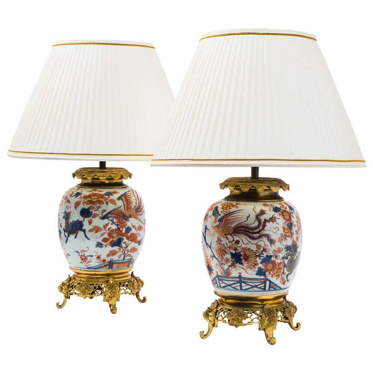 Pair 18thC Chinese Imari Porcelain Vases with later French Gilt Bronze Mounts