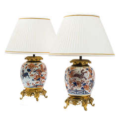 Pair 18thC Chinese Imari Porcelain Vases with later French Gilt Bronze Mounts