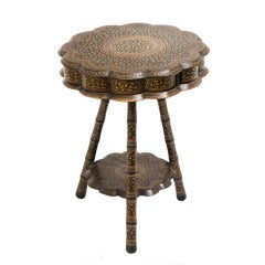 Delightful Kashmir Lacquer Tripod Table with Drawers in Frieze ca. 1900